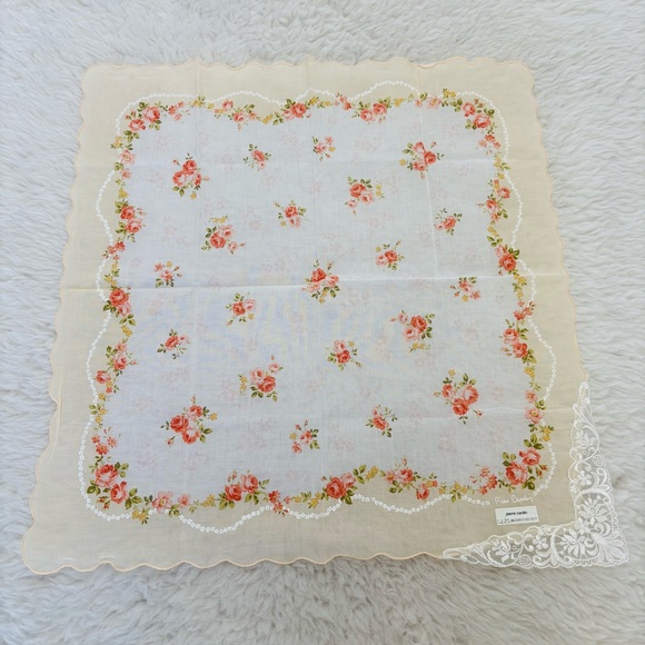 Pierre Cardin Multicolor w/ Lace Accent Handkerchief Scarf size 18” - Picture 1 of 8
